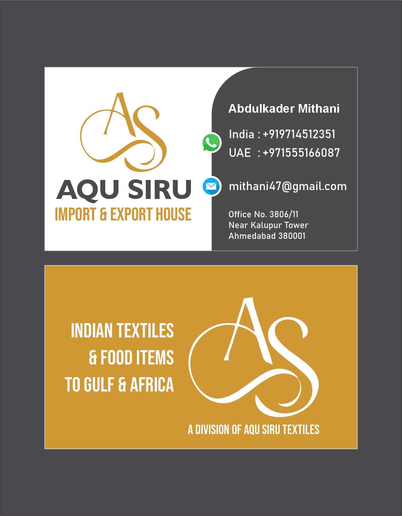 Logo Design & Visiting Card Design for Aqu Siru Textiles