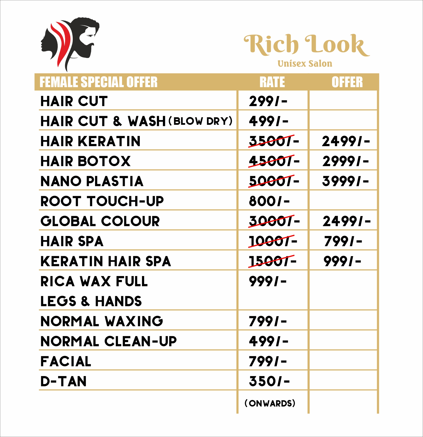 Menu Board Design for Rich Look Salon
